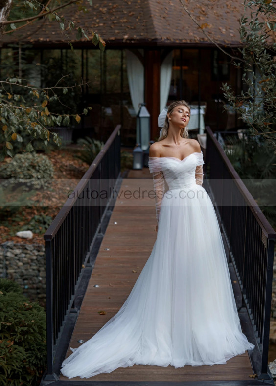 Strapless White Satin Tulle Wedding Dress With Detachable Bolero